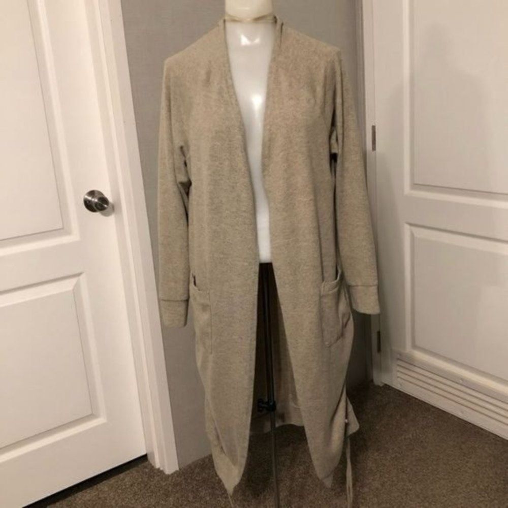 easel Long Open Front Cardigan in Beige